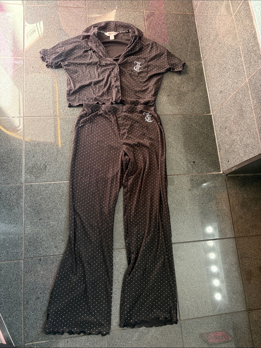 Juicy Couture Black Polka Dot Wide-Leg Pants Set